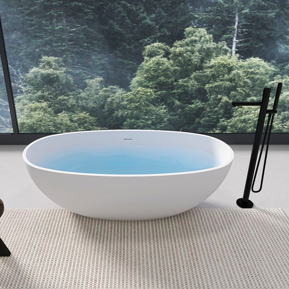 65.2" Freestanding Solid Surface Soaking Bathtub For Bathroom - Matte White