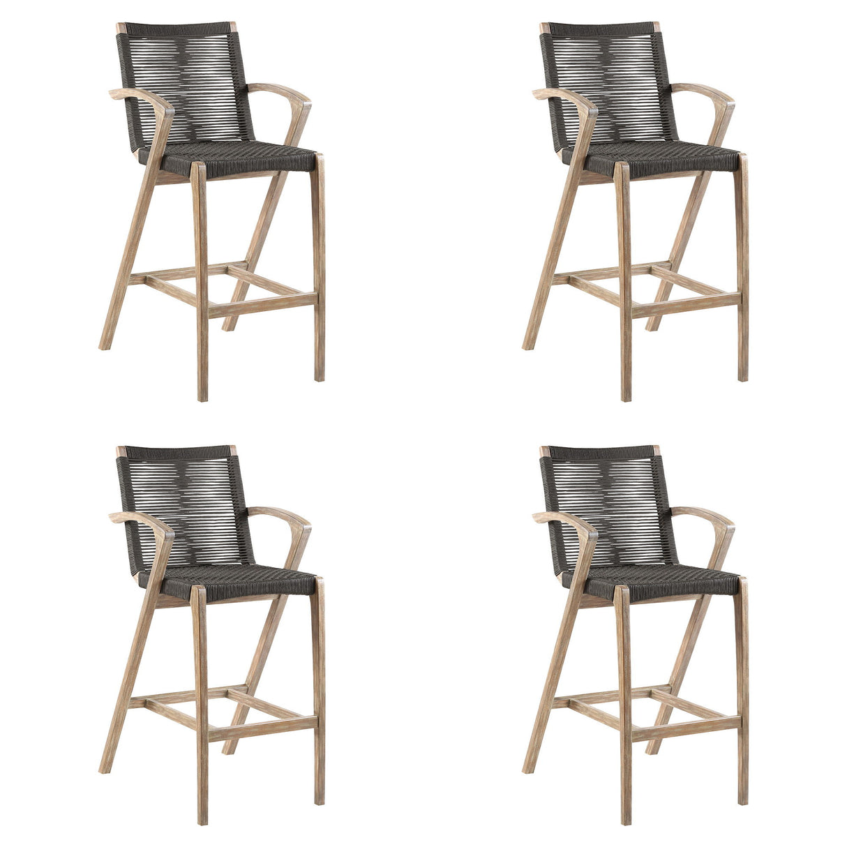 Brielle - Outdoor Light Eucalyptus Wood And Charcoal Rope Bar Height Stool Set