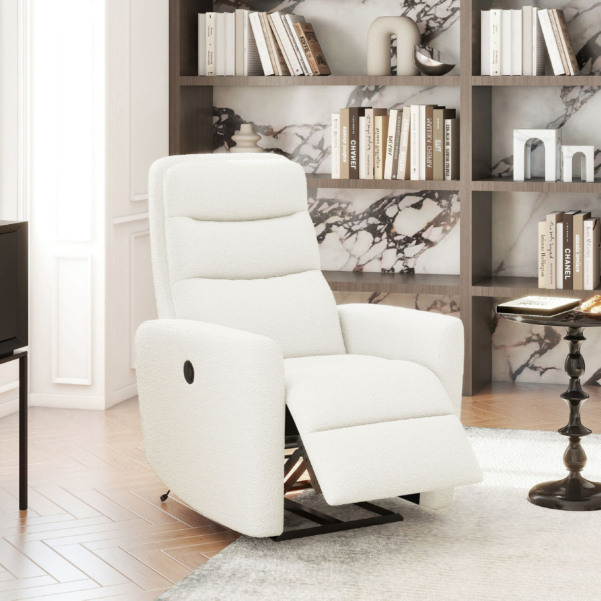 Bloomy - High Back Power Recliner Motion Chair - Chiffon White