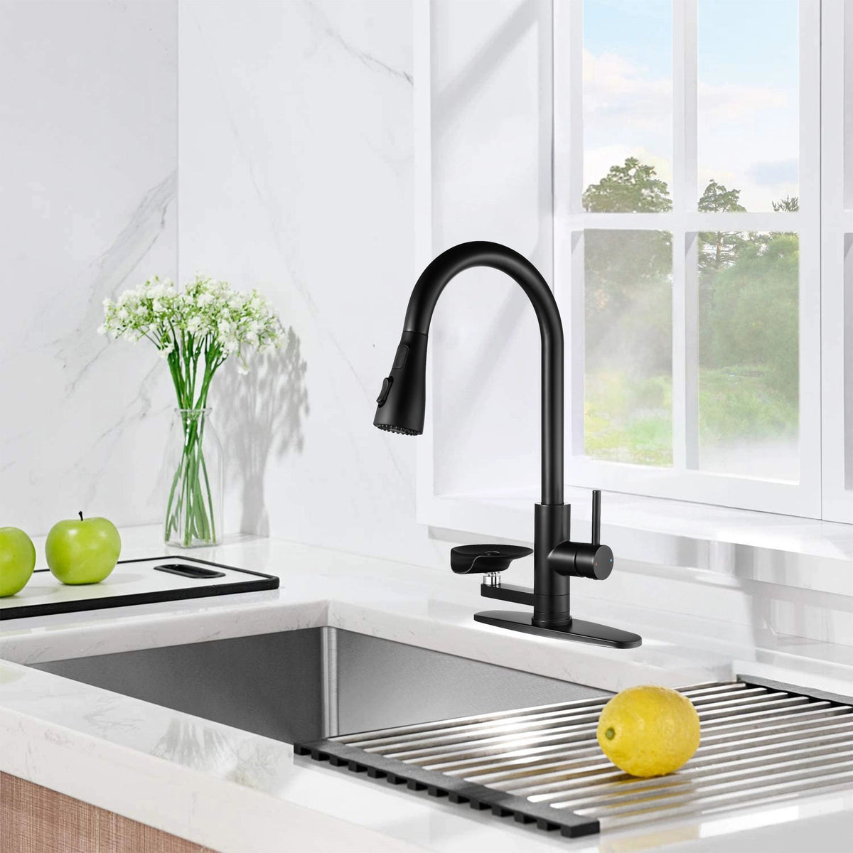 3 In 1 Kitchen Faucet With LED Temperature Display, Pull Down Sprayer