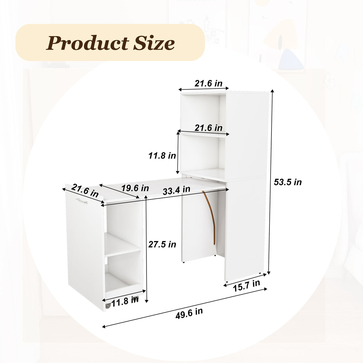Stretchable Office Desk With Storage Shelves And Mobile Wheels