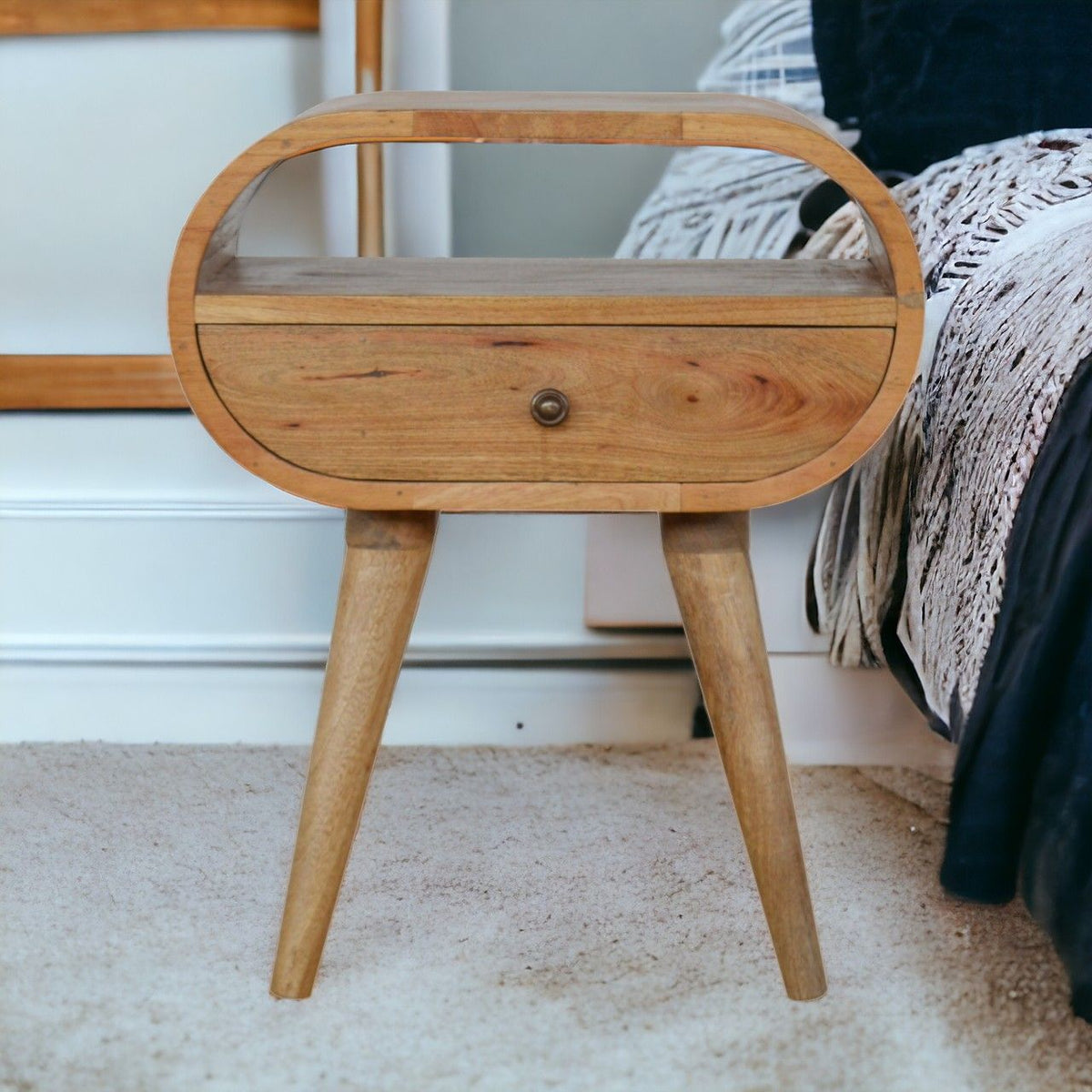 Circular Open Slot Nightstand - Oak