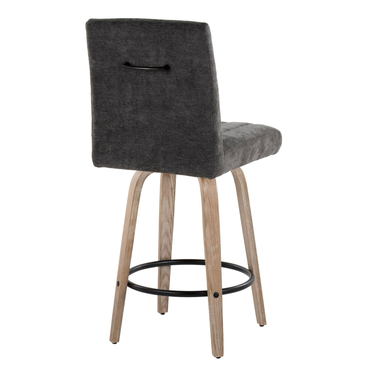 Hannah - 26" Fixed-Height Counter Stool With Swivel And Round Black Metal Footrest (Set of 2) - Whitewashed Wood