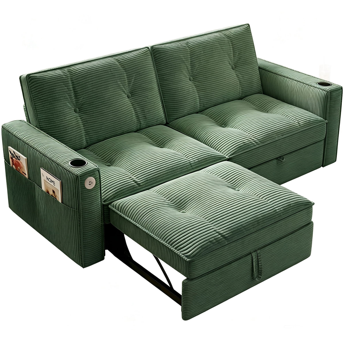 2 In 1 Convertible Sofa Bed For Living Rooms - Green