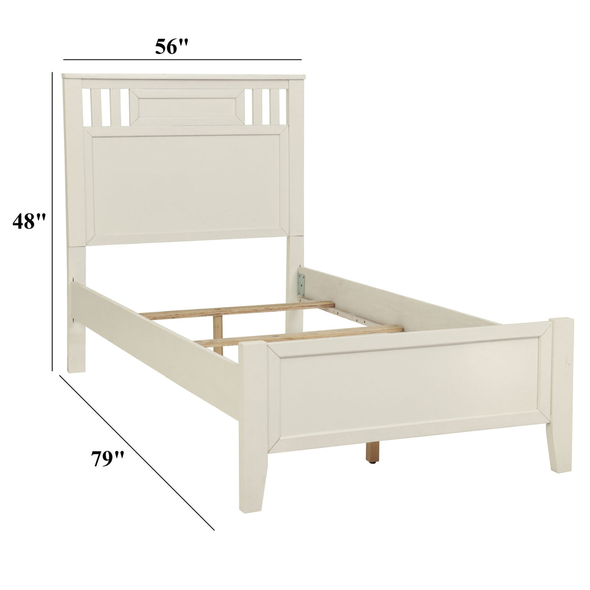 Full Size Bed Frame With Vertical Carved Design Bedroom Furniture - White