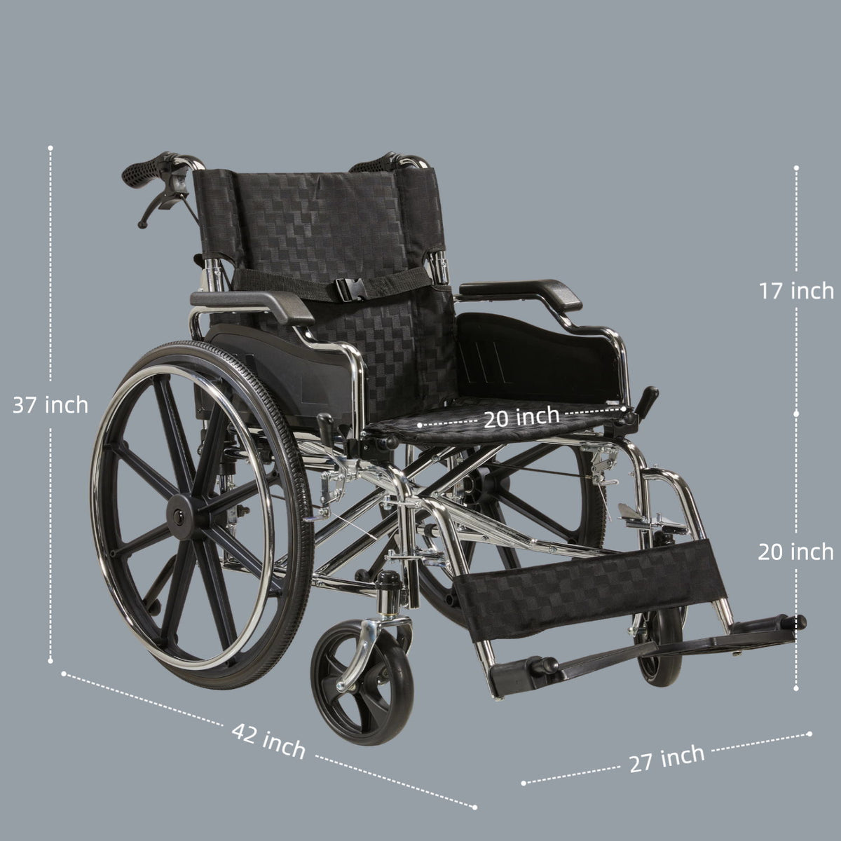 Heavy Duty Manual Wheelchair With Double X Force Support 24" Non Inflatable Tires Foldable Transport Wheelchair With Quick Release Wheels 350Lbs Capacity - Black / Silver