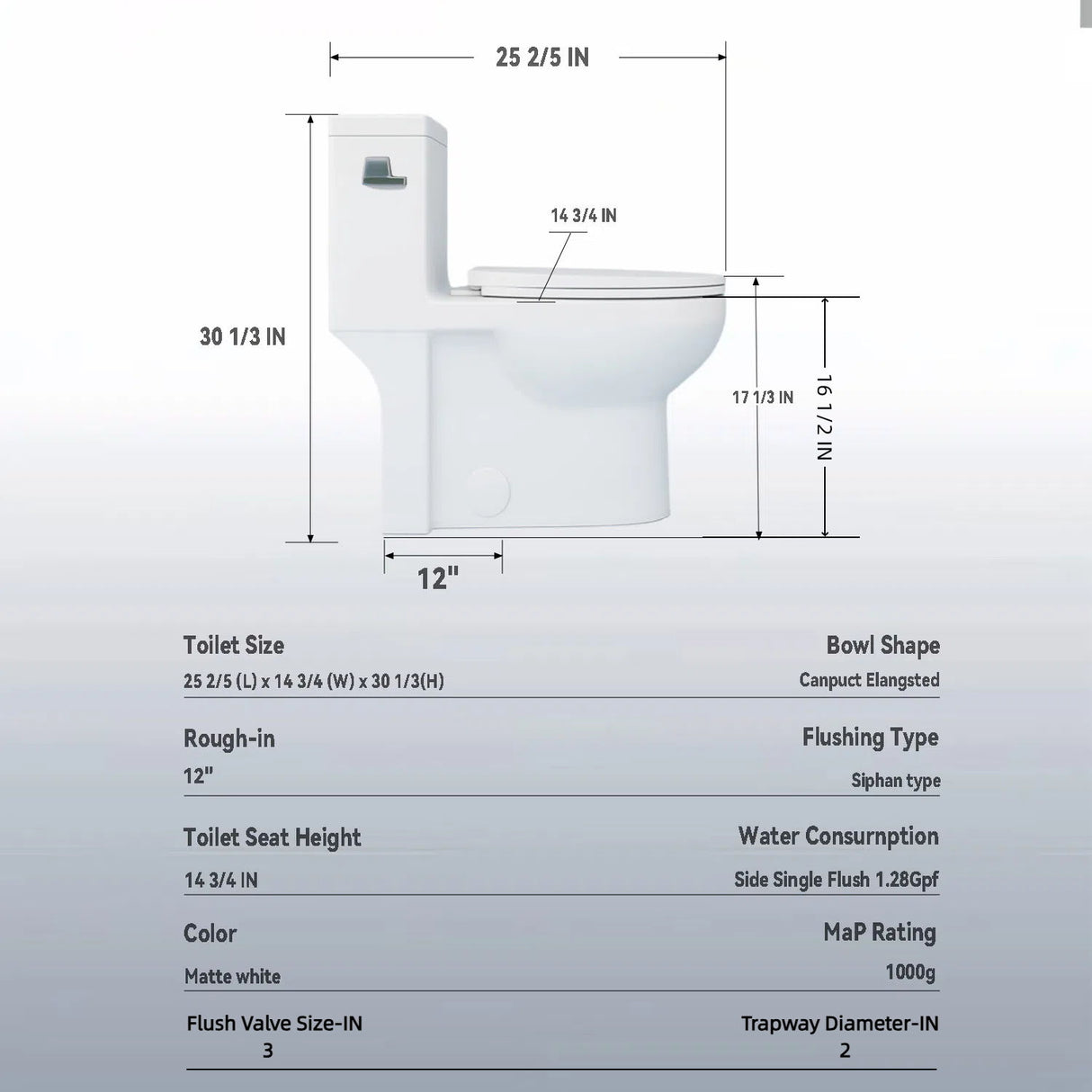 Gloss Tornado Flush 1 Piece Elongated Toilet With Siphonic Side Press, ADA Comfort Chair Height - Gloss White