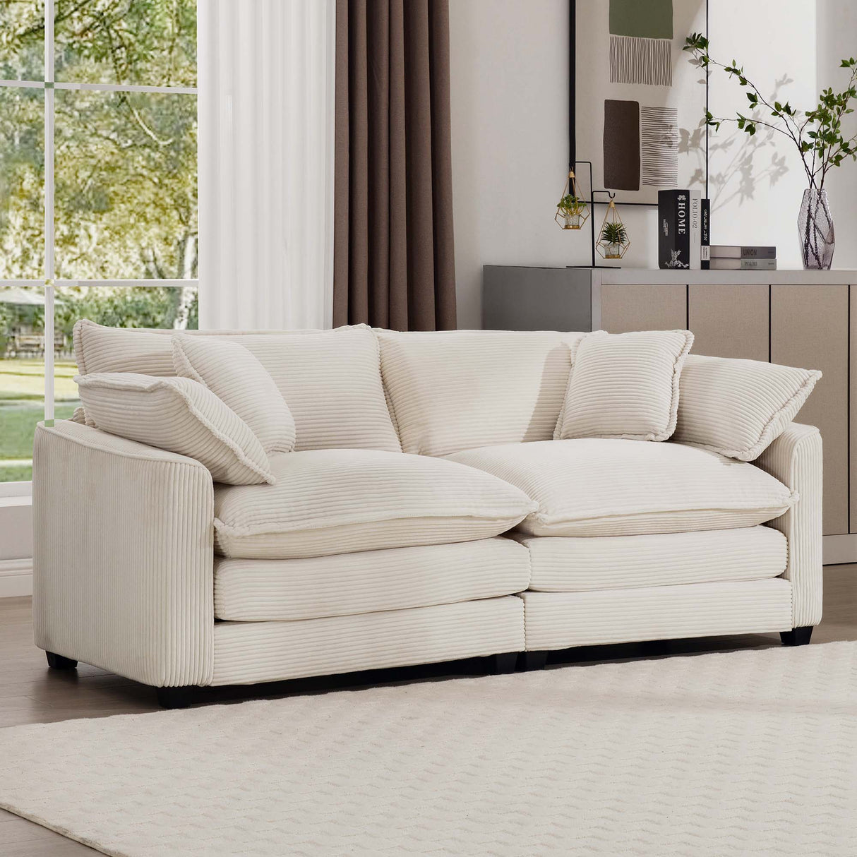 Modern 2 Seater With 4 Pillows, Upholstered Deep Seating Loveseat