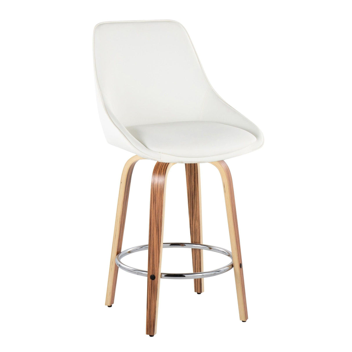Diana - 26" Fixed-Height Counter Stool With Swivel And Round Chrome Metal Footrest (Set of 2) - Zebra Wood