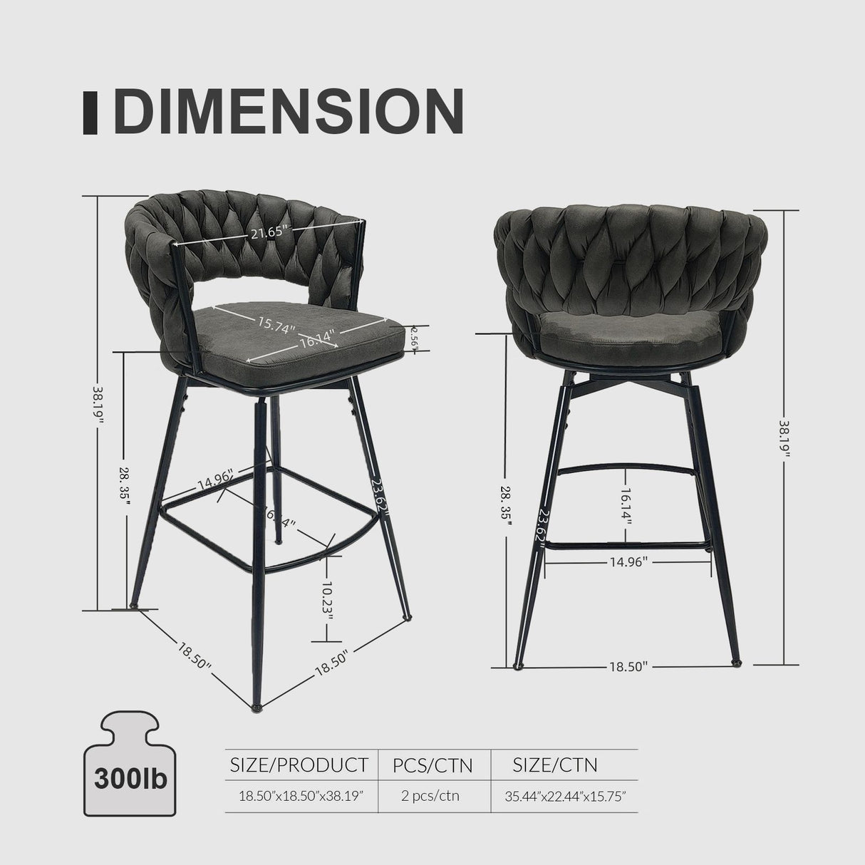 Bar Stool 360 Swivel With Back Footrest