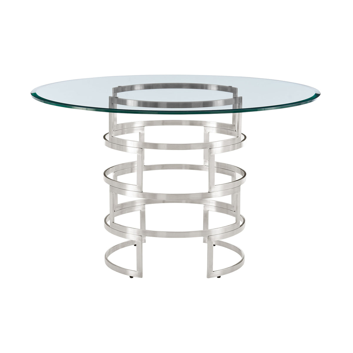 Diaz Morgan - 5 Piece Round Glass Dining Table Set - Brushed Silver / Blue