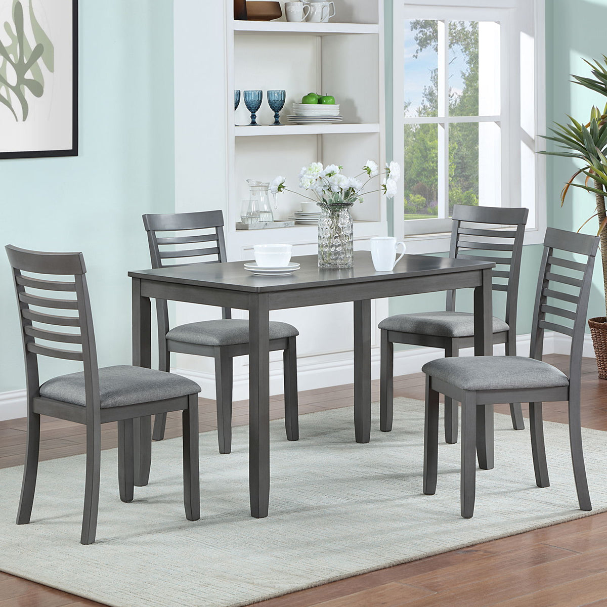 5 Pieces Modern Dining Set, Rectangular Wooden Dining Table With 4 Upholstered Chairs