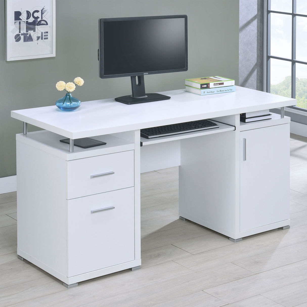Modern Office Computer Desk With 2 Drawers, Adjustable Shelf, Slide Out Keyboard Tray