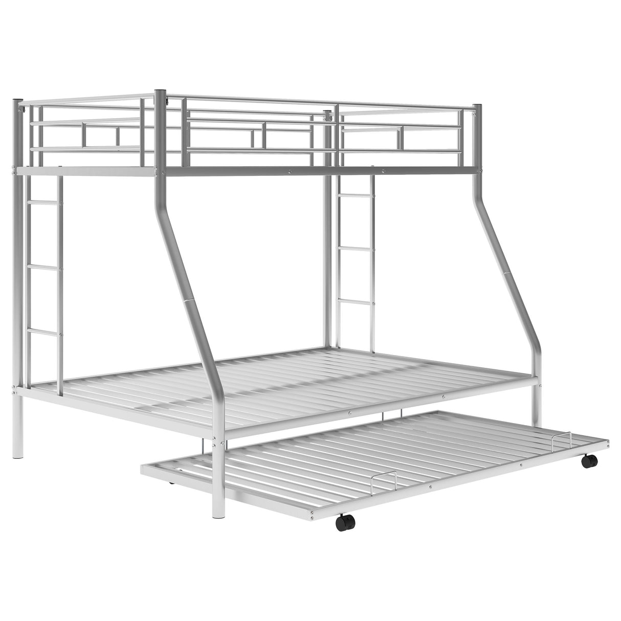 Bunk Bed With Steel Frame And Trundle, 2 Side Ladders