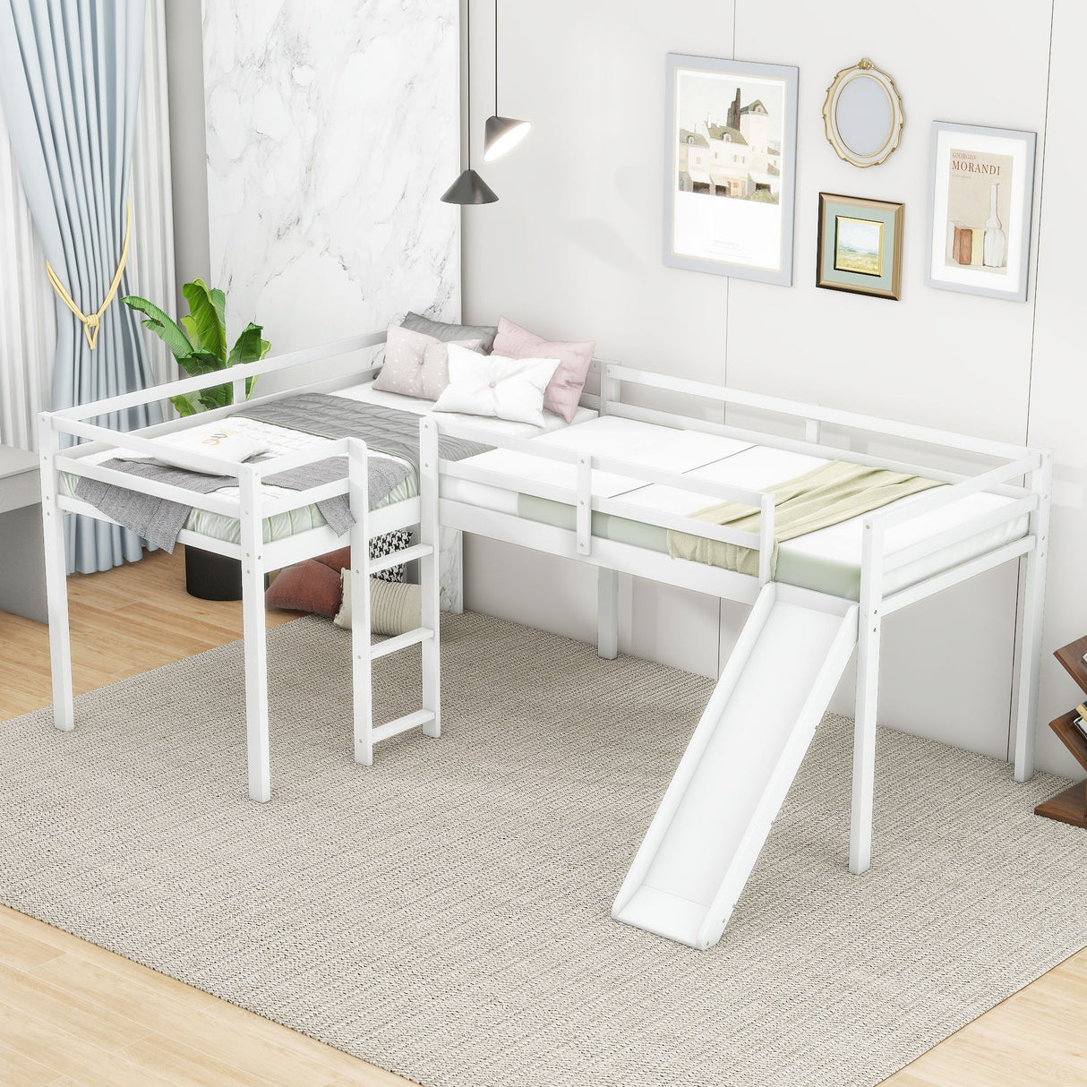 L Shaped Loft Bed With Ladder And Slide