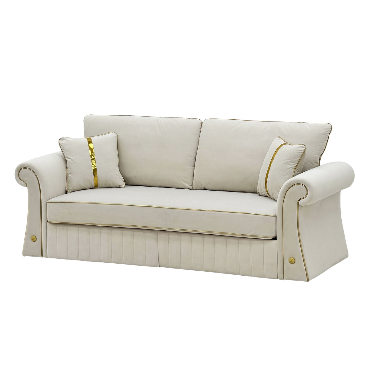 Sofa With Rolled Arms, 3 Seater Couch, Living Room Accent - Cream White
