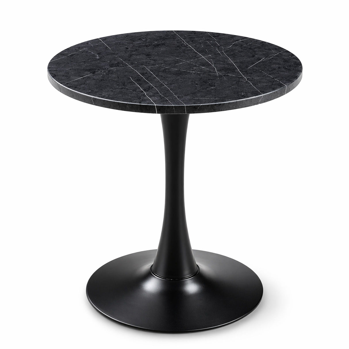 Round Dining Table With Faux Marble Top And Metal Pedestal +, 23.6" Diameter For Kitchen, Living Room, Small Spaces