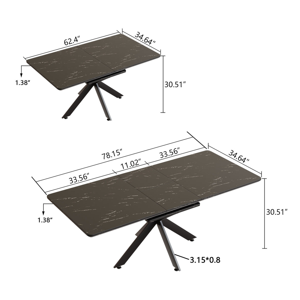 Modern Mid-Century Dining Table Set With Extendable Design