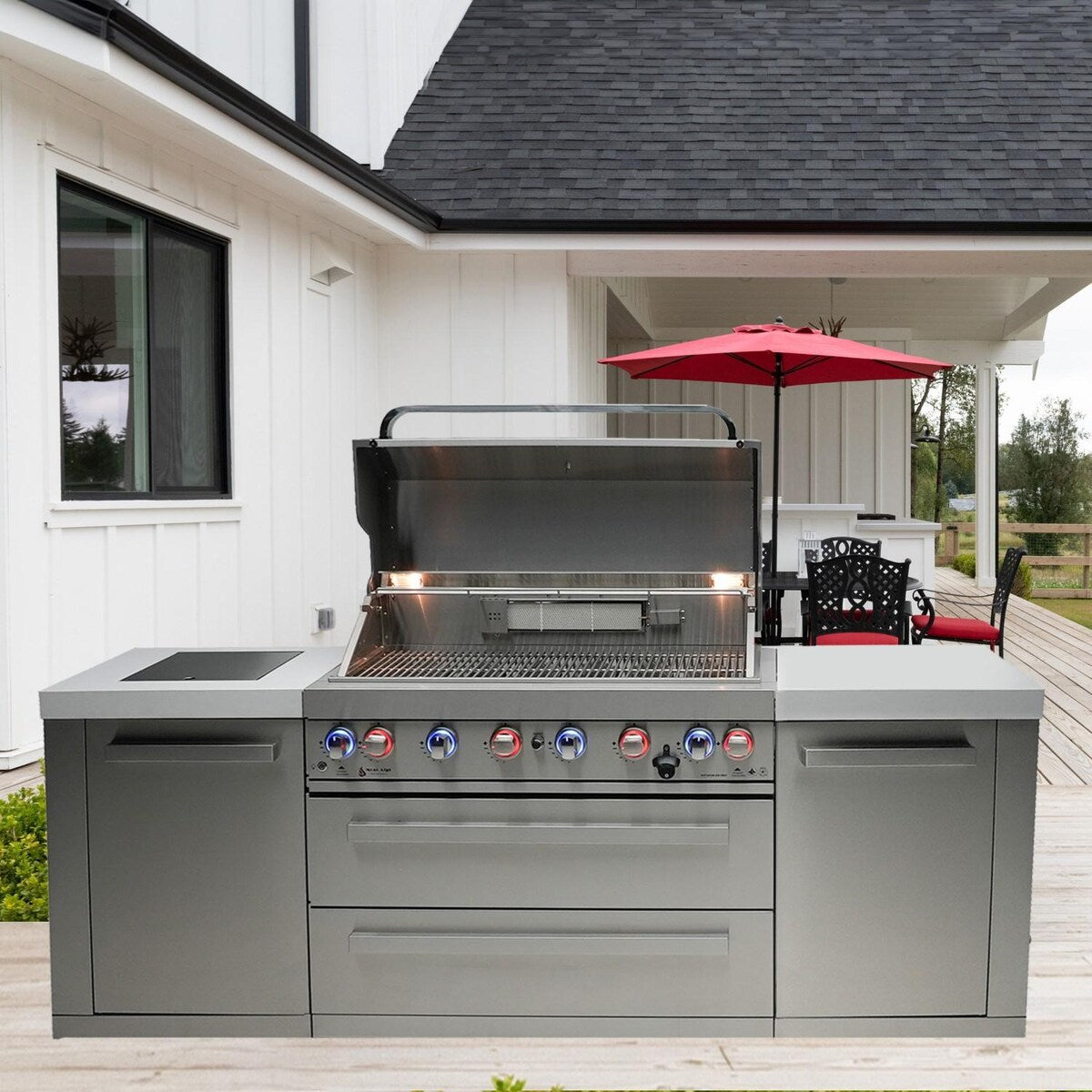 Mont Alpi Original Series 8 Ft Natural Gas Outdoor Kitchen Island w/ Side Burner- MAi805