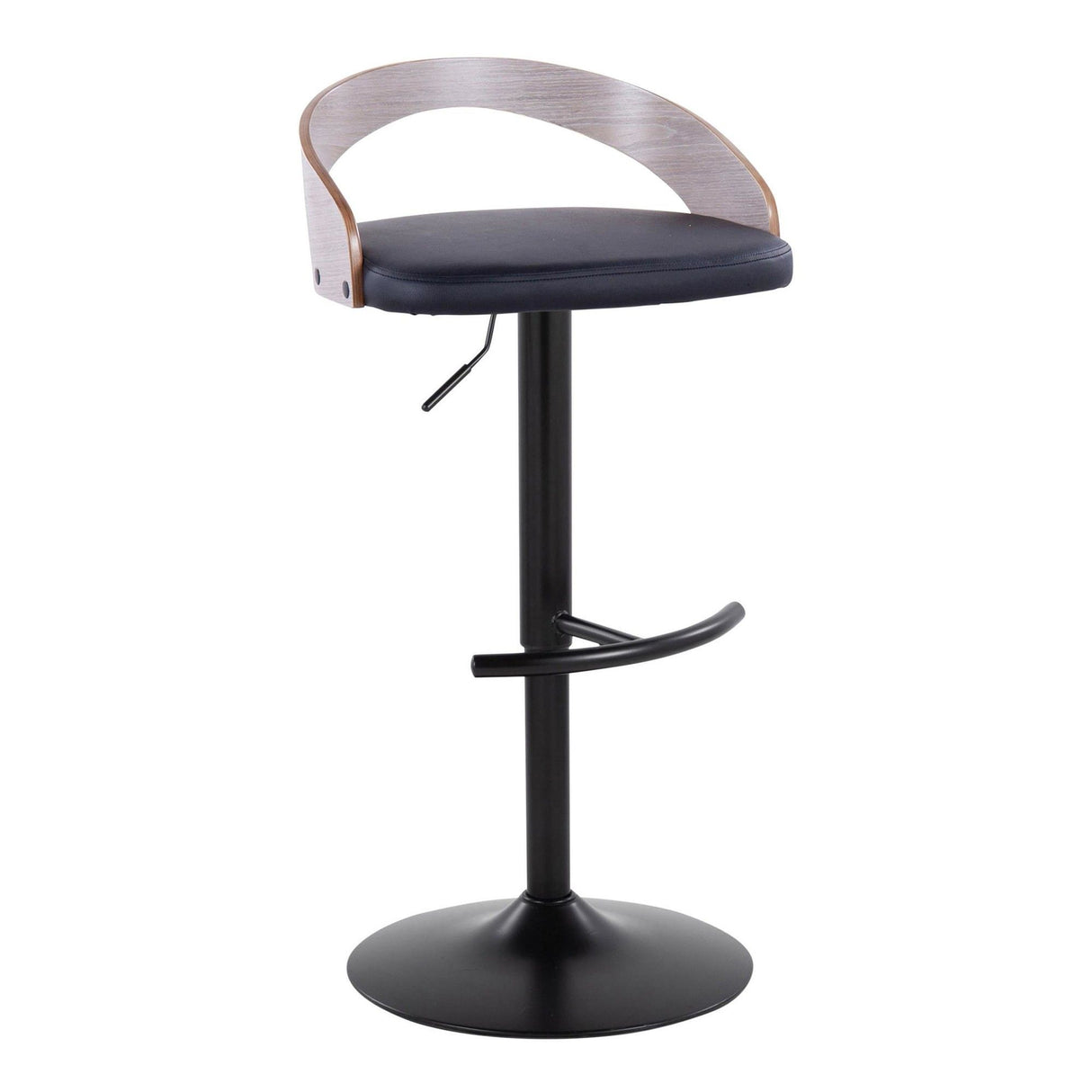 Grotto - Adjustable Barstool - Black Metal, Light Gray Wood