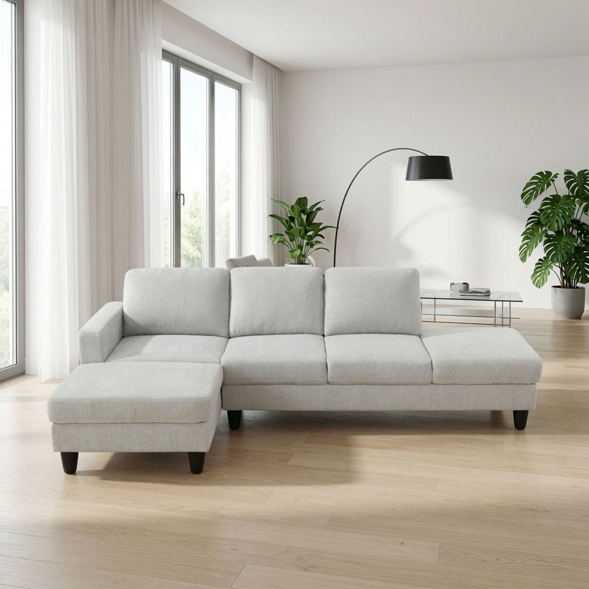 2 Piece L - Shaped Left Chaise Sectional Sofa With Ottoman, Living Room Furniture - White / Gray