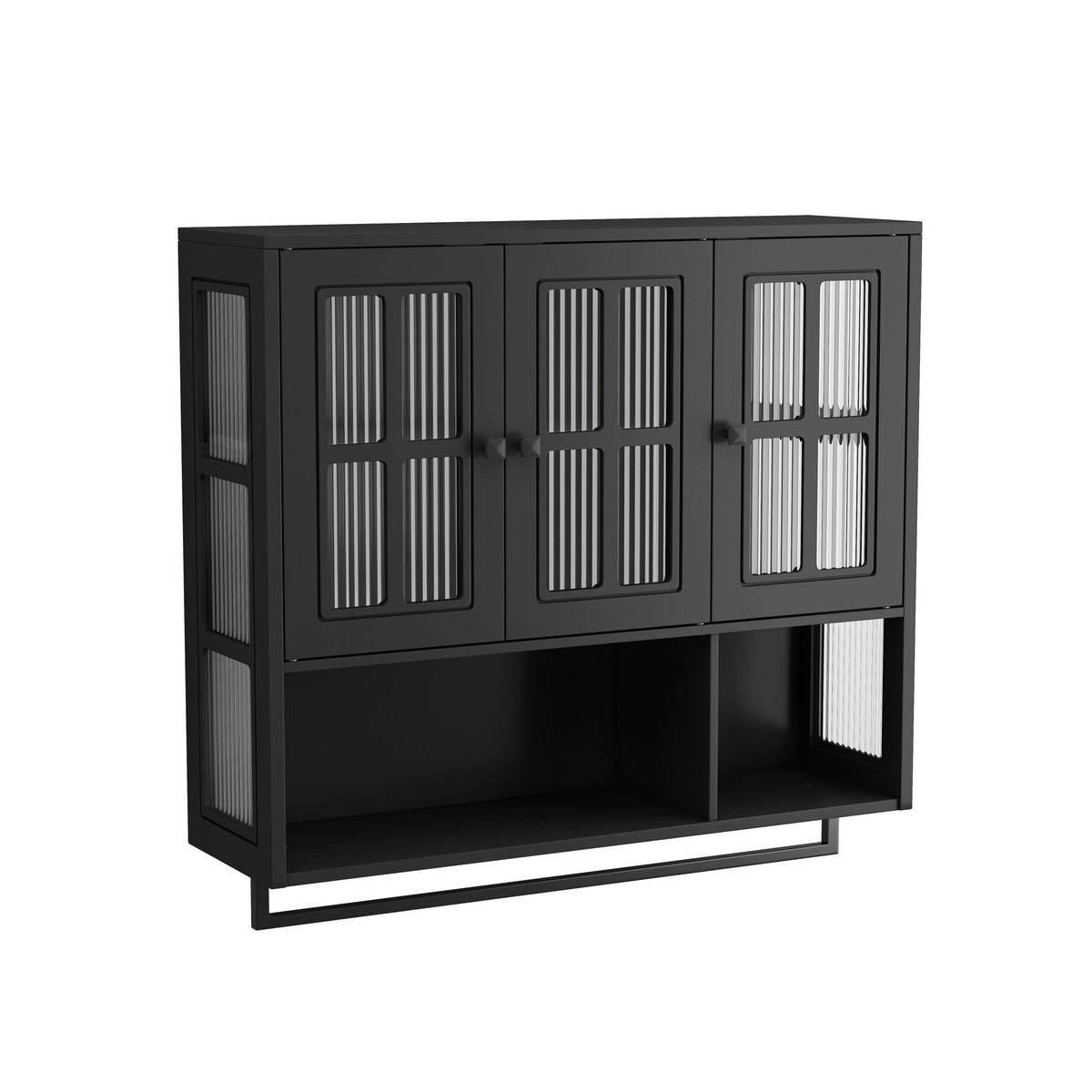 3 Door Wall Cabinet With Glass Door And Towel Bar