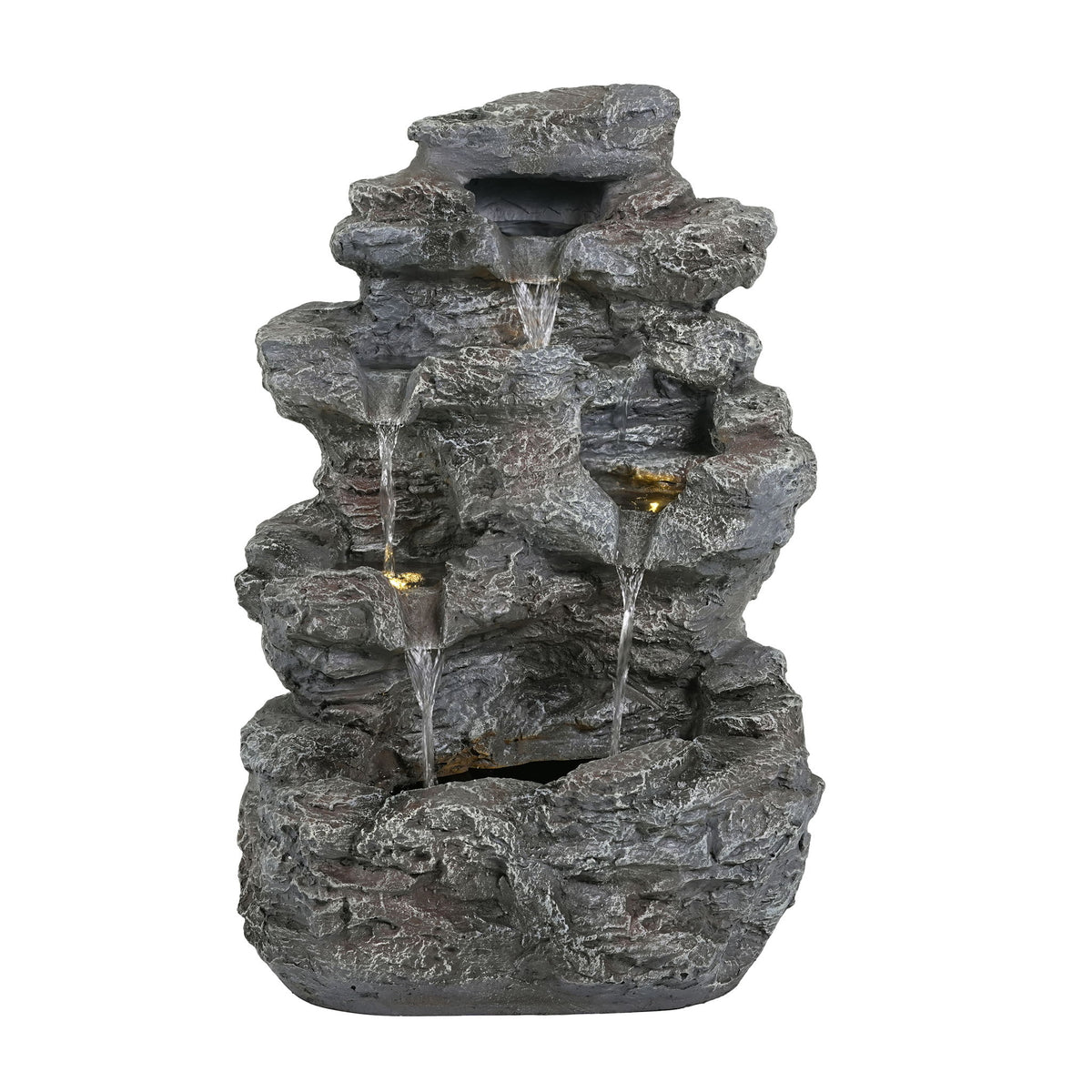 Concrete Rock Waterfall Fountain With LED Lights, Outdoor Garden Decor