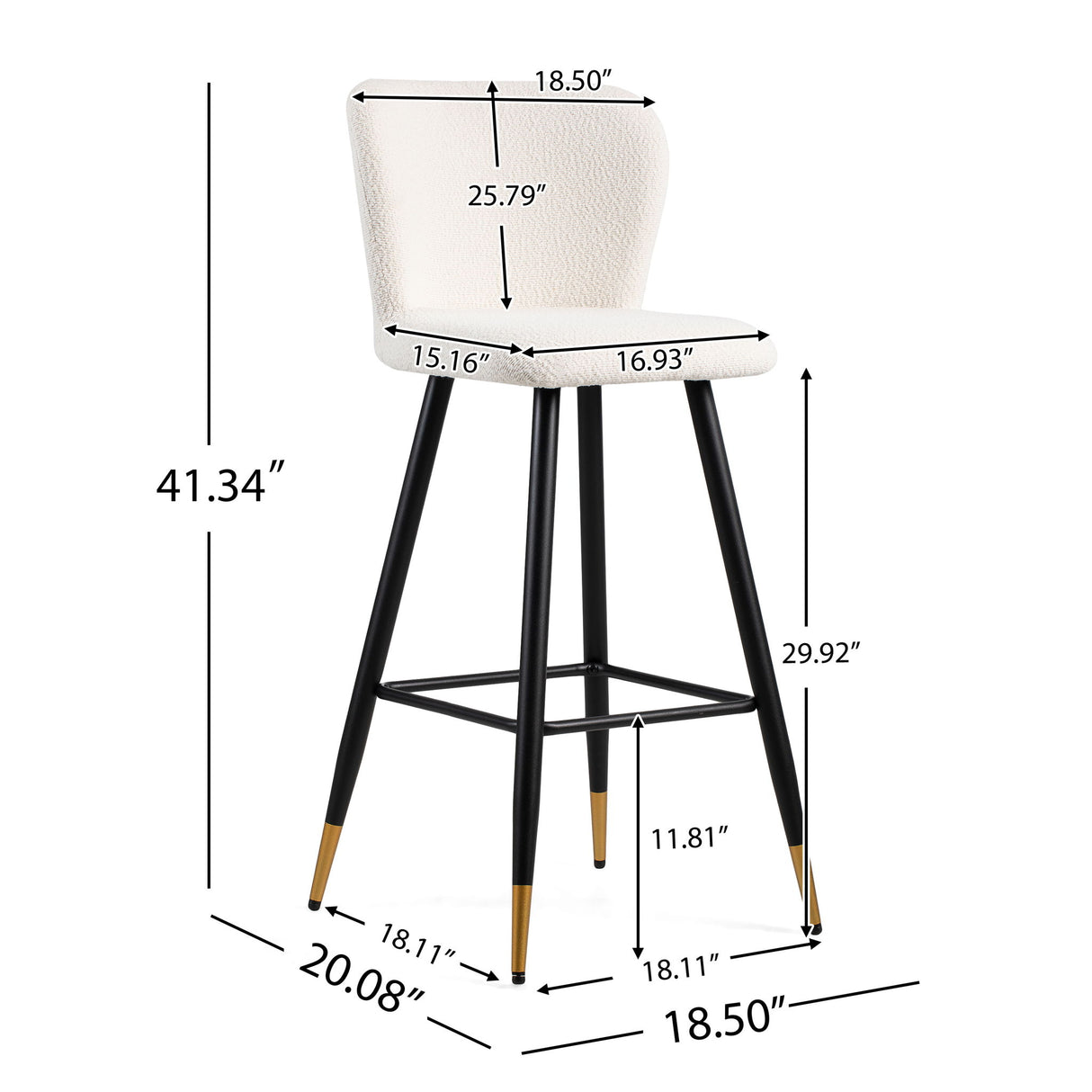 Modern Style Barstool, Tipped Ends, Suitable For Various Decoration Styles - White