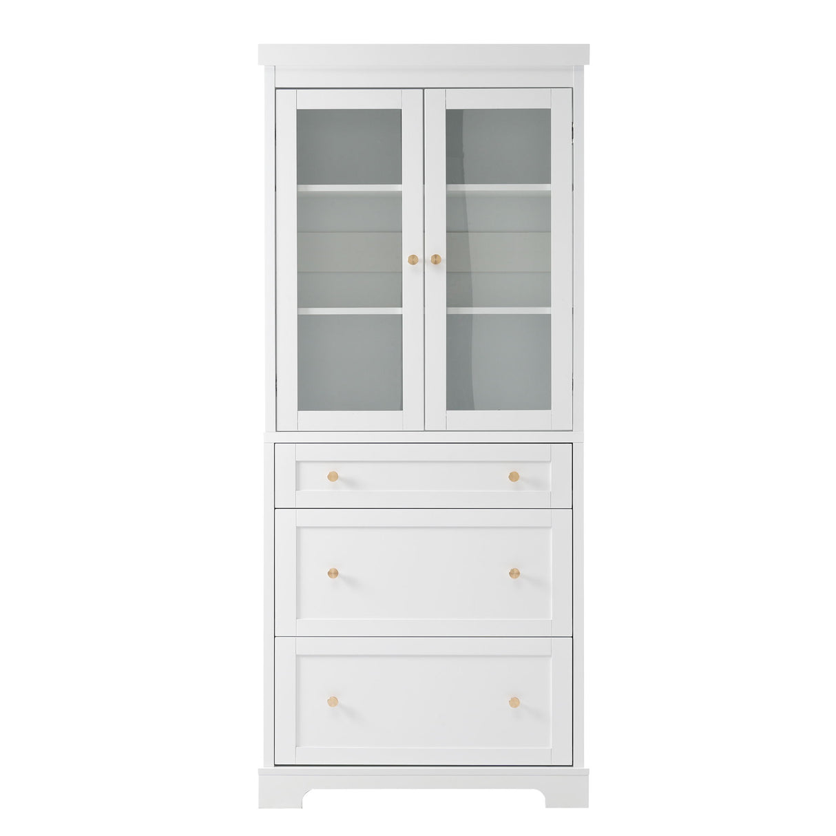 Freestanding Tall Bathroom Cabinet With Adjustable Shelves, Drawers, Soft Close Glass Doors