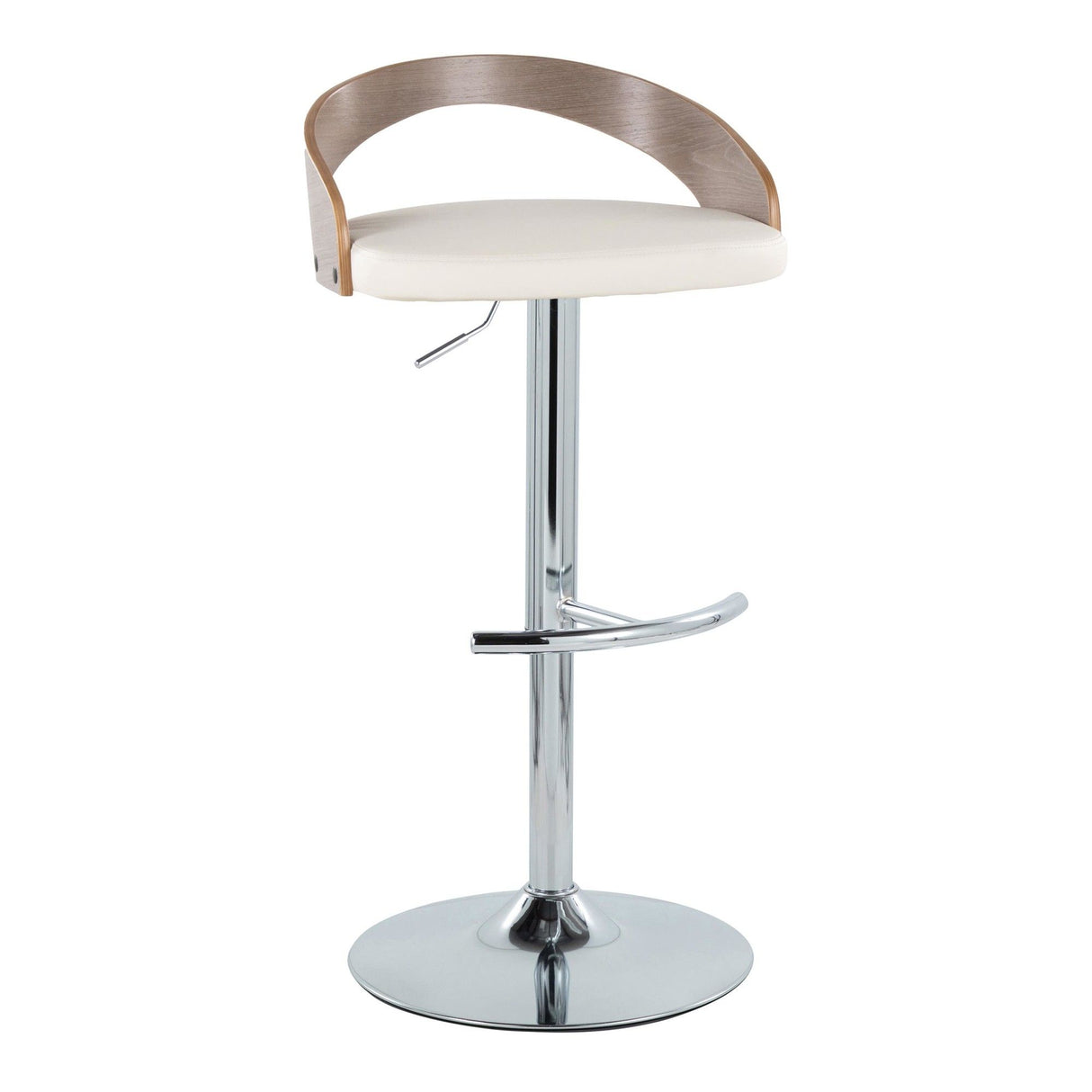 Grotto - Adjustable Barstool - Chrome Metal, Light Grey Wood