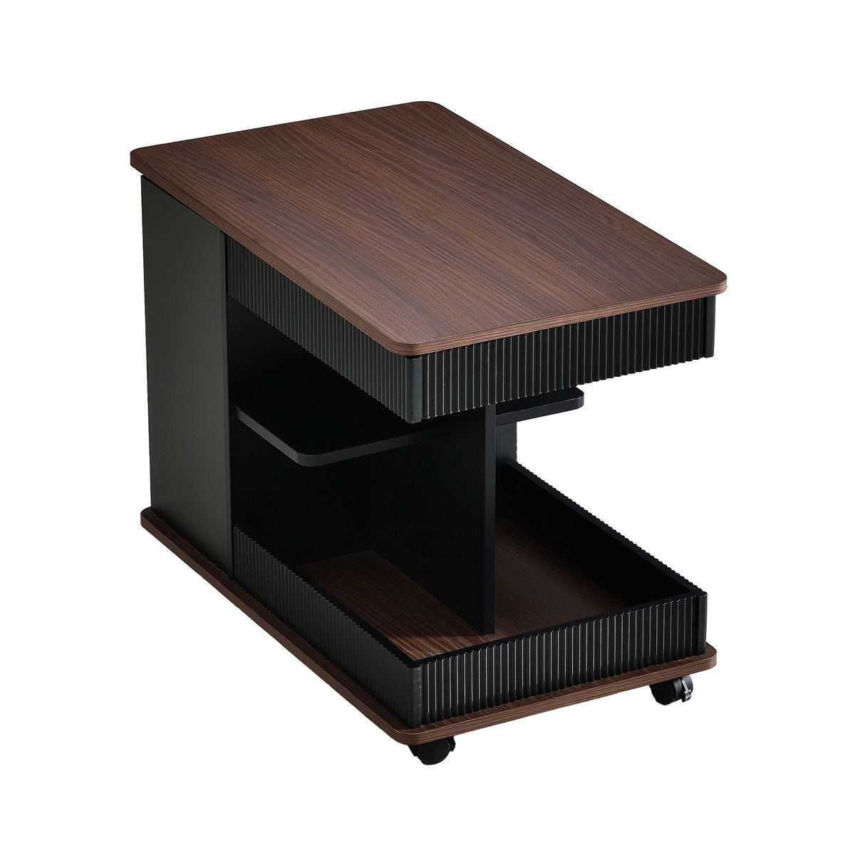 Adjustable End Table With Wheels, 360°Rotating Top And Storage Space