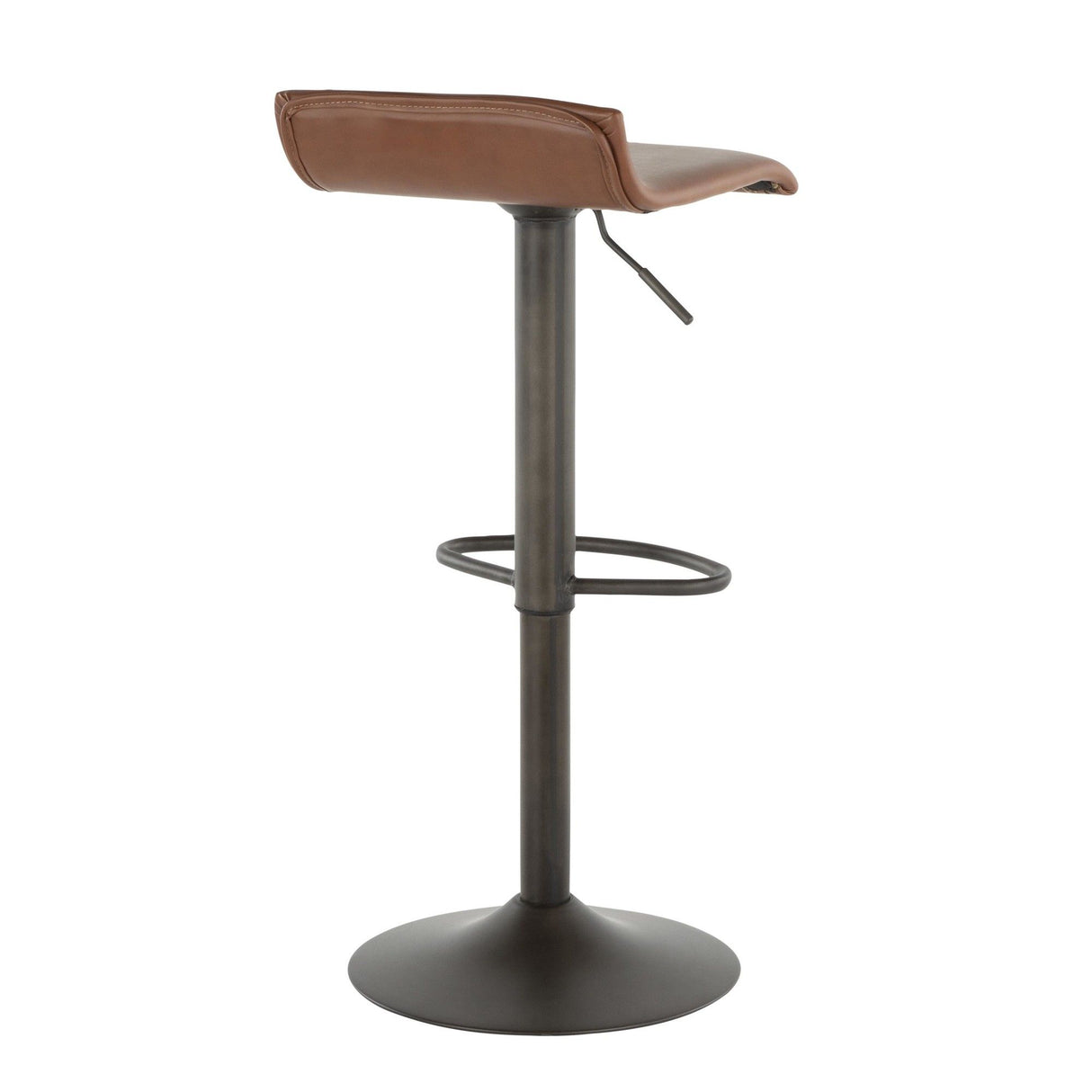 Ale - Industrial Adjustable Height Swivel Barstool (Set of 2) - Antique Metal And Brown Faux Leather With Oval Footrest