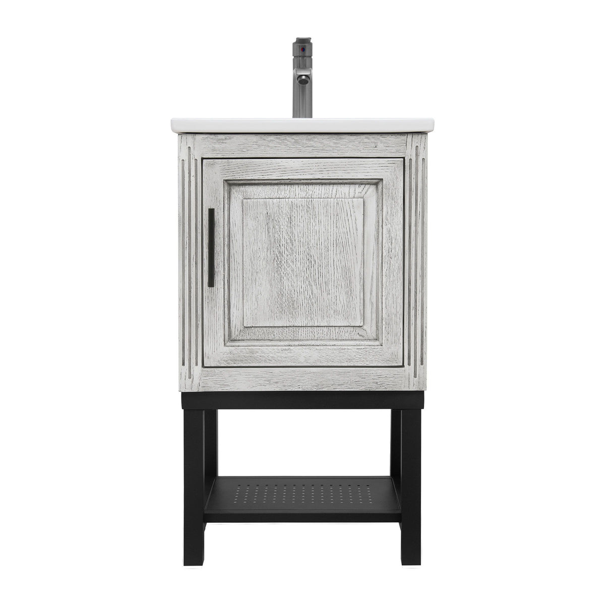 Modern Freestanding Bathroom Vanity With Ceramic Sink, Hot And Cold Faucet, 1 Door Cabinet & Open Shelf