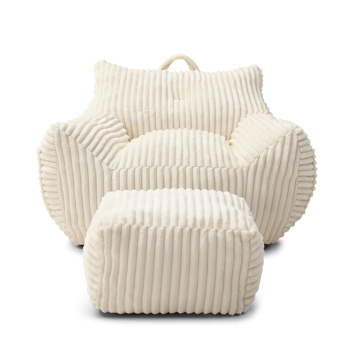Giant Plush Bean Bag Chair For Adults With Armrests And Footstool - Beige