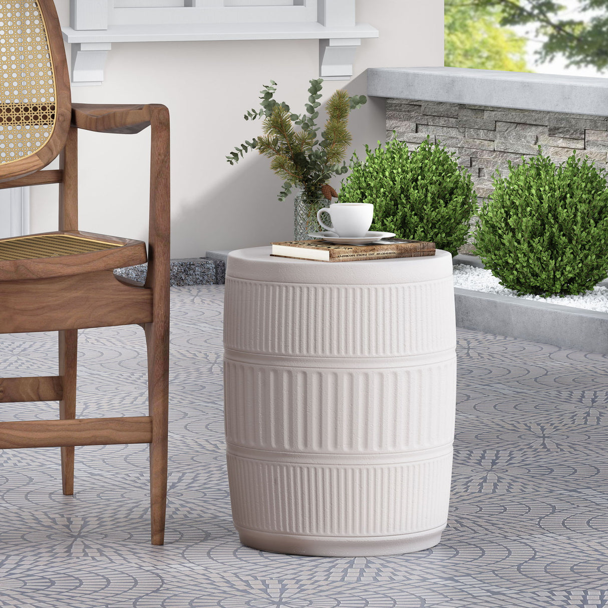 Outdoor Patio End Table - Antique White