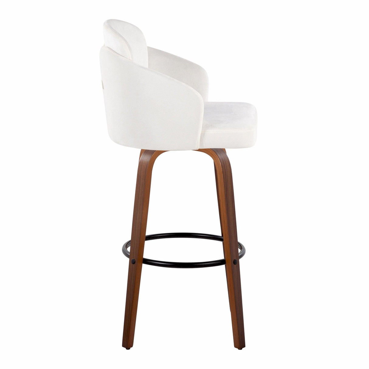 Dahlia - Fixed-Height Barstool (Set of 2) - Walnut Wood, Black Metal Footrest