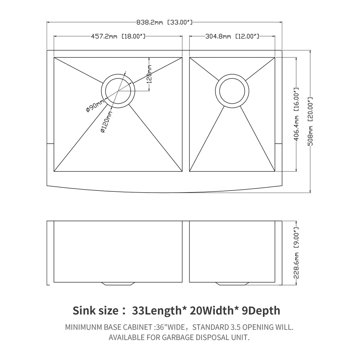 Farmhouse Sink With Double Bowl, 60 / 40