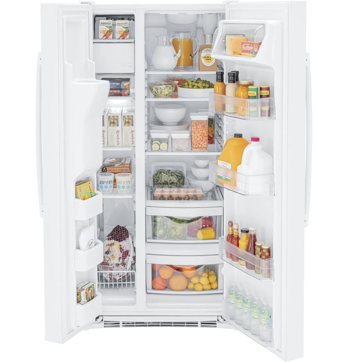 GE GSS23GGPWW - 33 in. 23 cu. ft. Side by Side Refrigerator with Ice & Water Dispenser - White