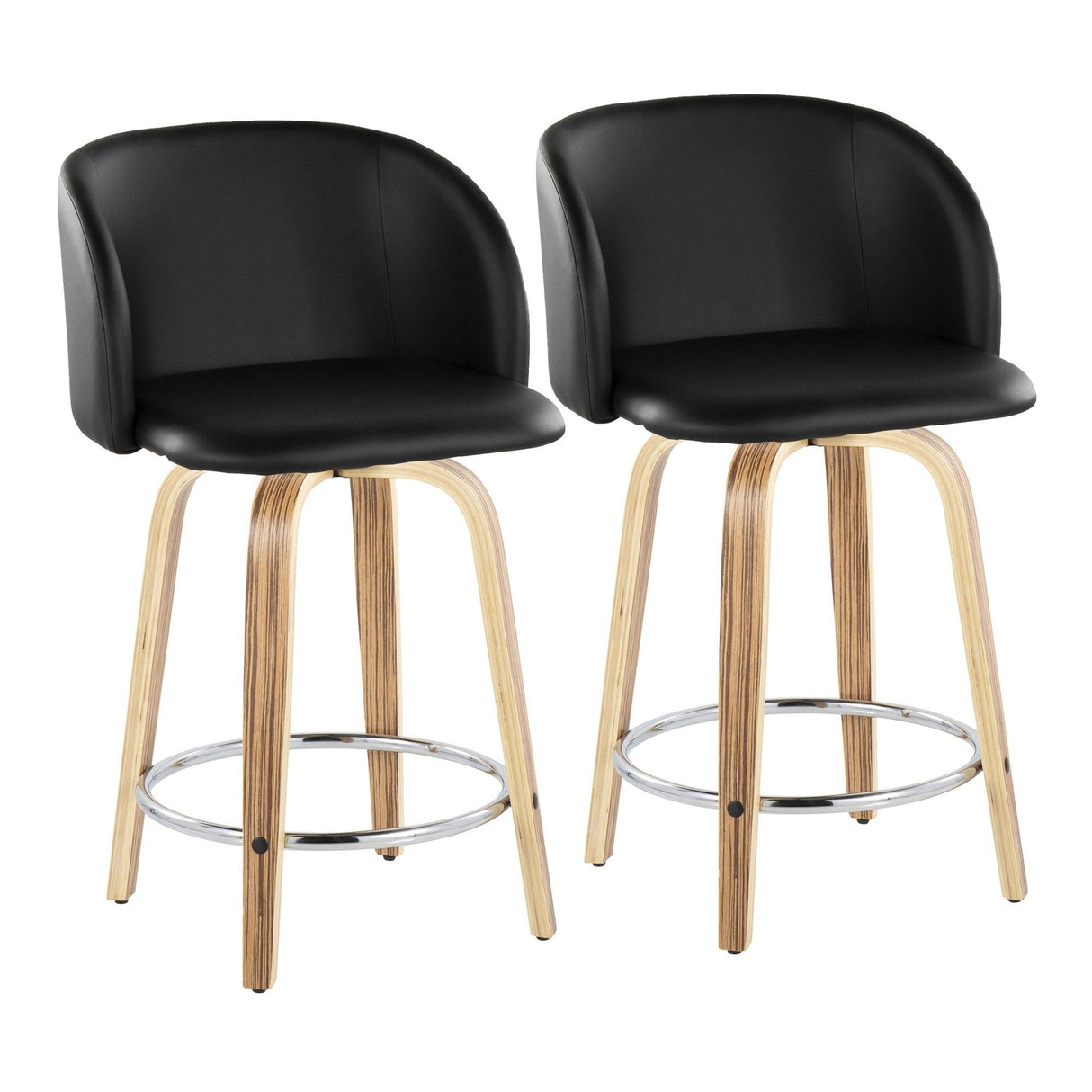 Fran - Fixed-Height Counter Stool With Black Faux Leather (Set of 2)