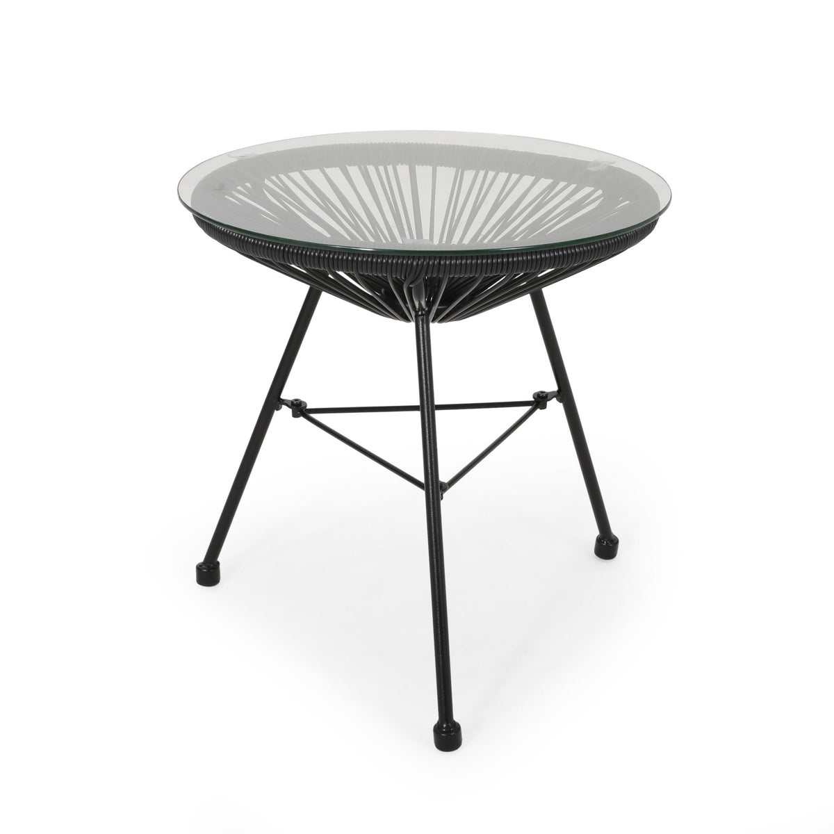Nusa - Modern Rattan Side Table With Tempered Glass Top