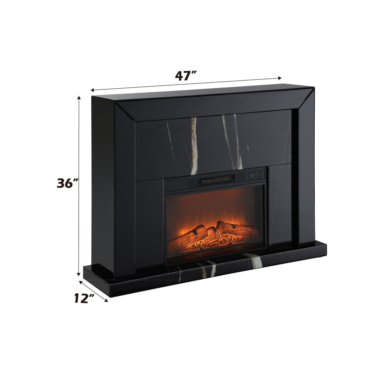 Drisana - Mirrored Fireplace - Black