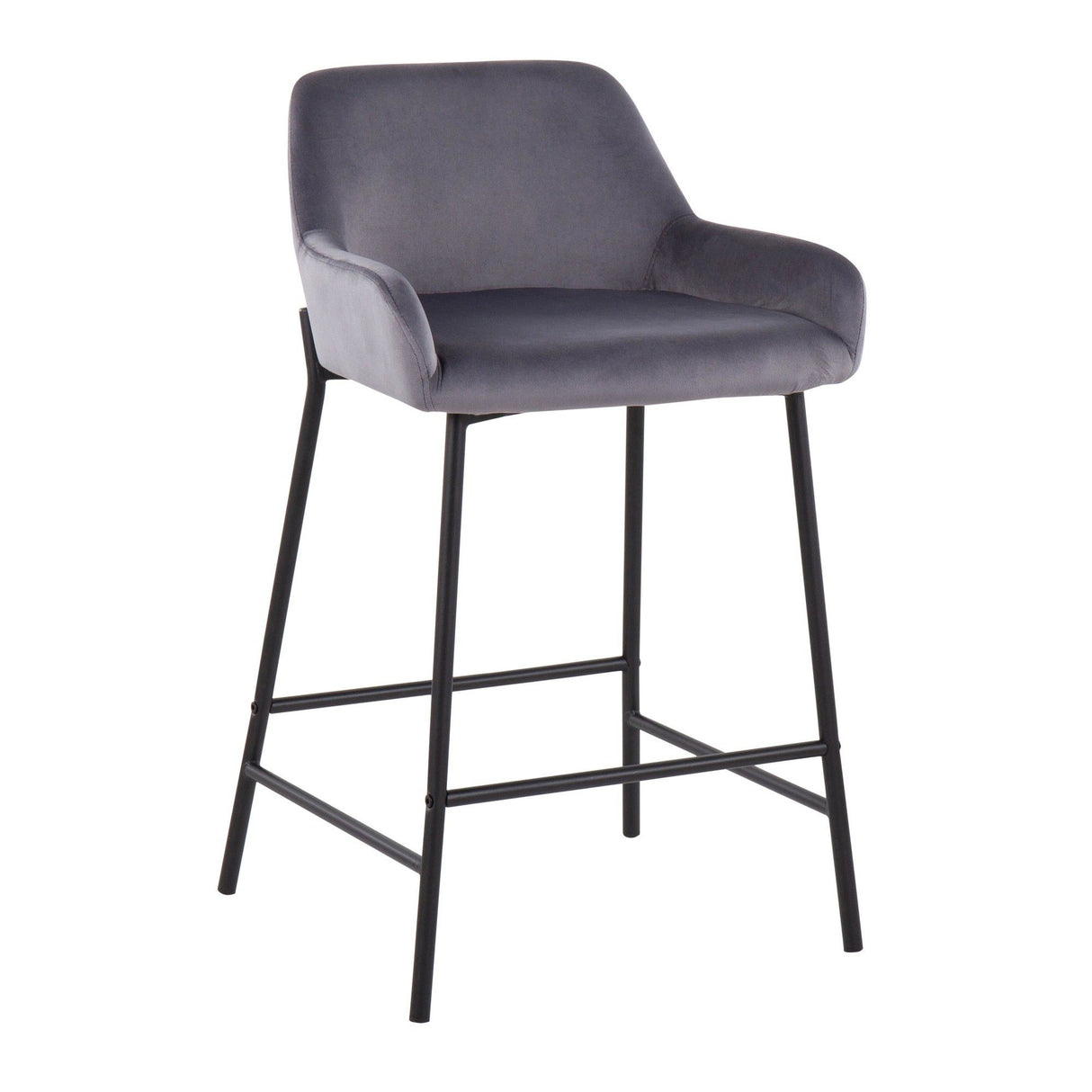 Daniella - Fixed-Height Counter Stool (Set of 2) - Black Metal And Silver Velvet