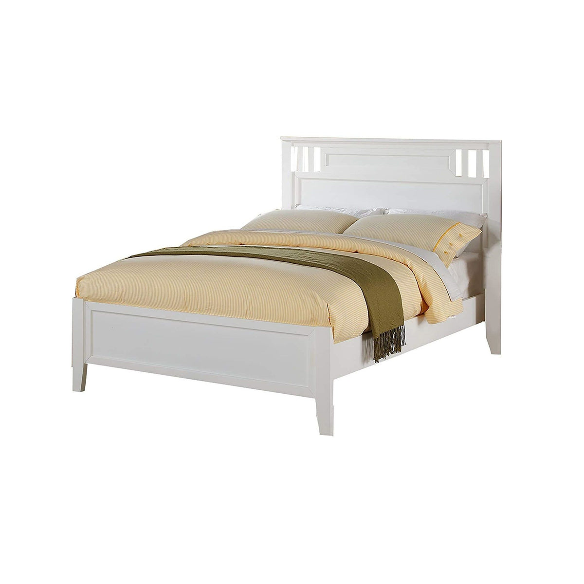 Full Size Bed Frame With Vertical Carved Design Bedroom Furniture - White