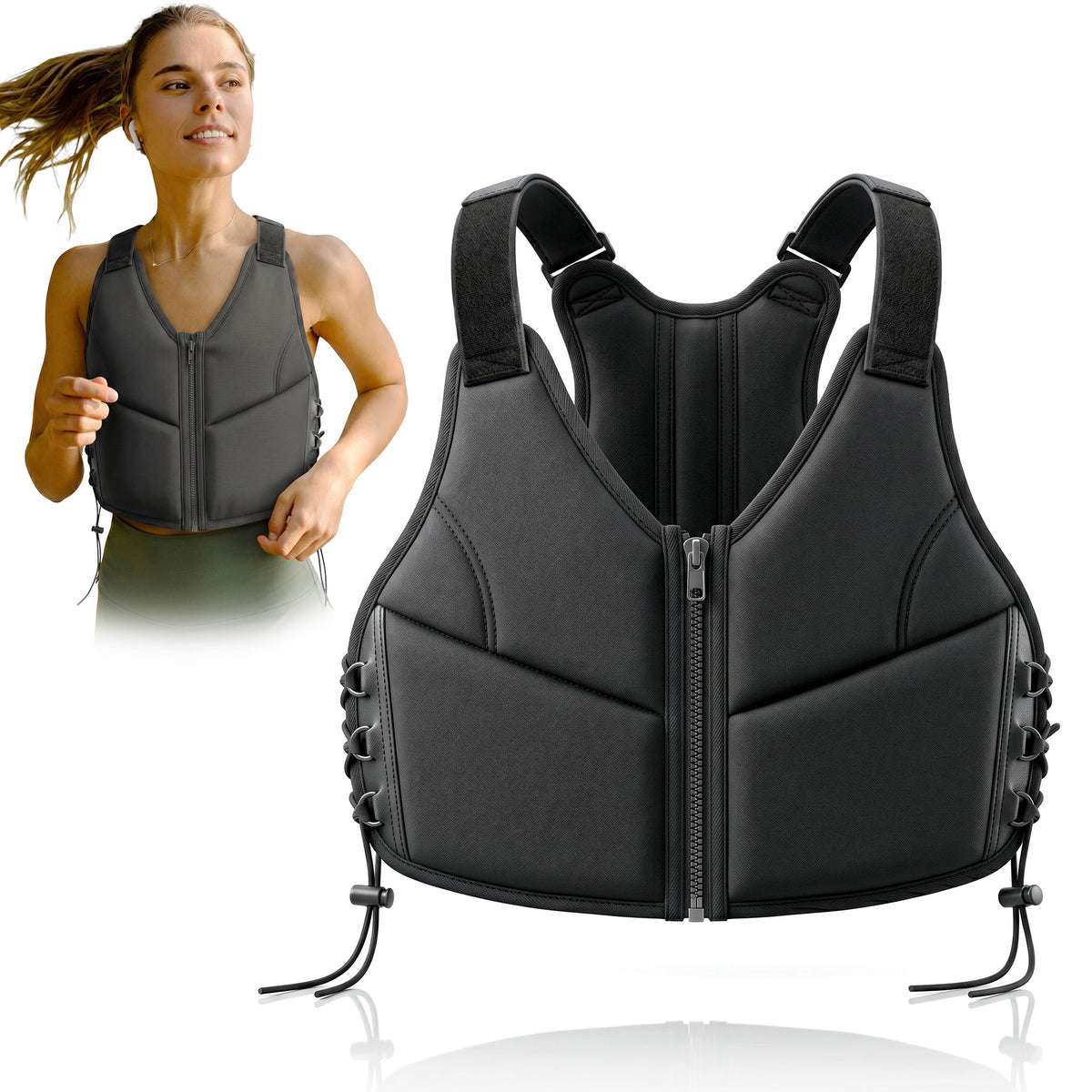 Women's 10Lbs Adjustable Weighted Vest With Breathable Design For Running, Walking & Strength Training - Black