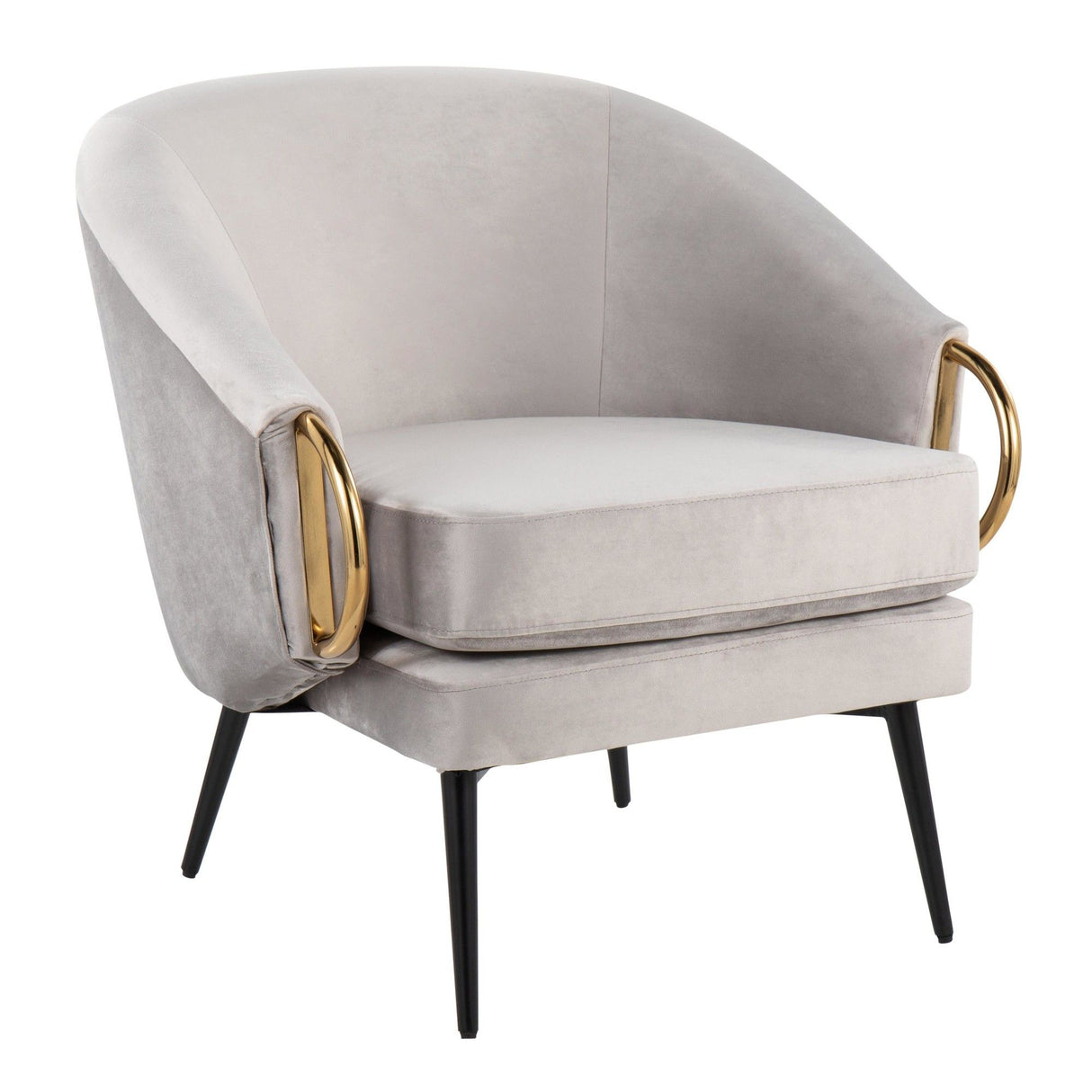 Claire - Contemporary/Glam Chair - Black Steel And Silver Velvet With Gold Steel Accents