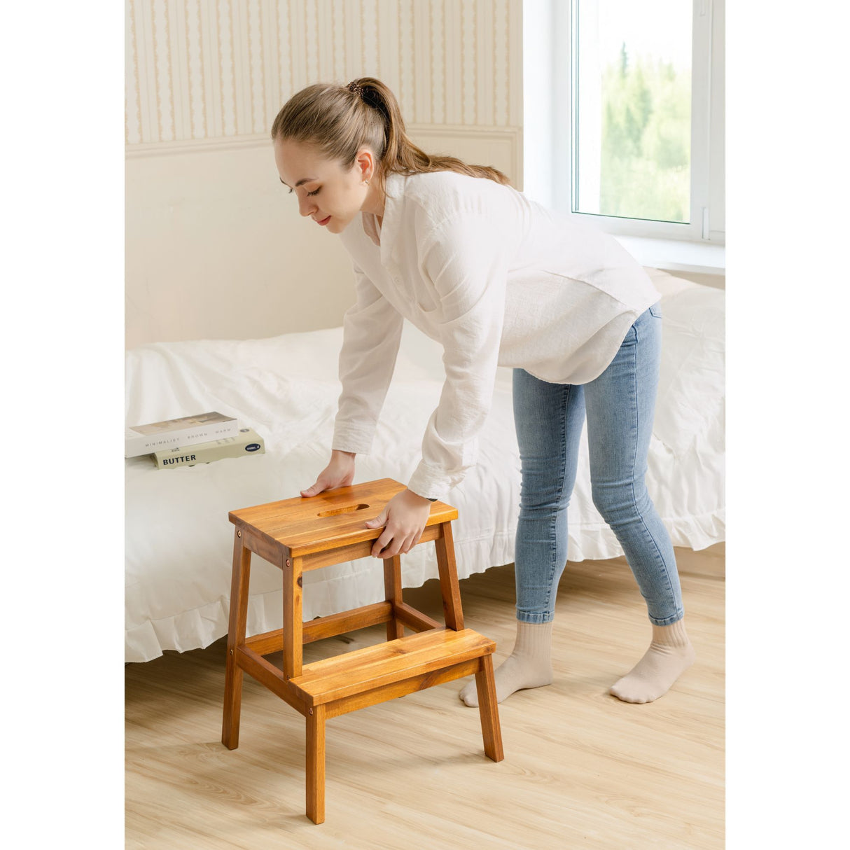 2 Step Stool, Indoor / Outdoor Use - Acacia Wood