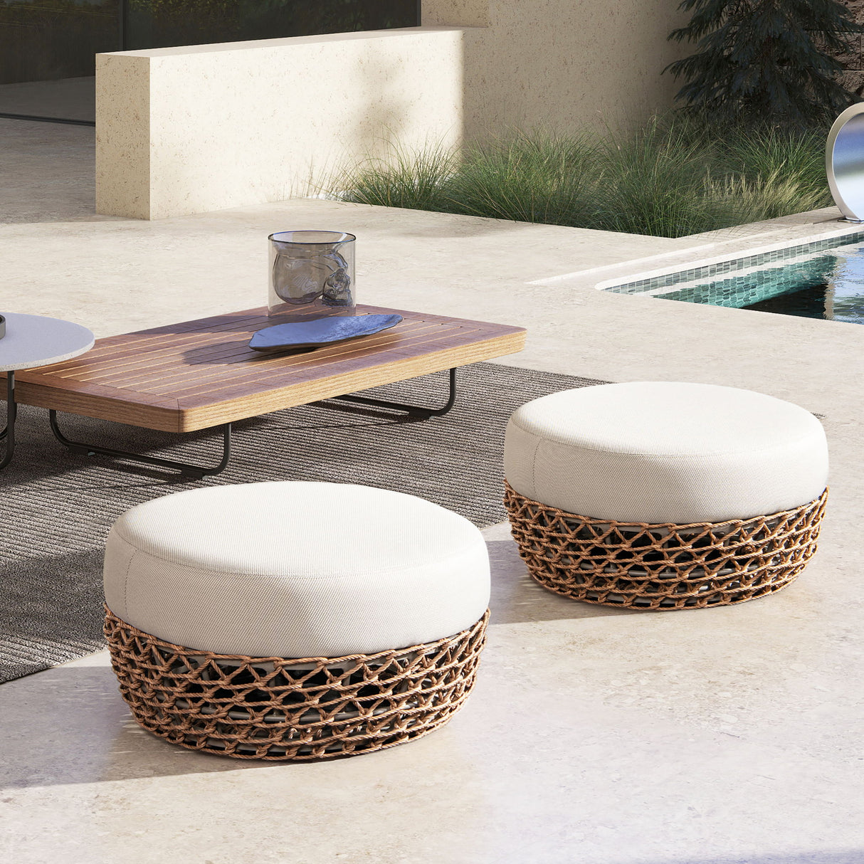 Willow - Round Upholstered Patio Ottoman