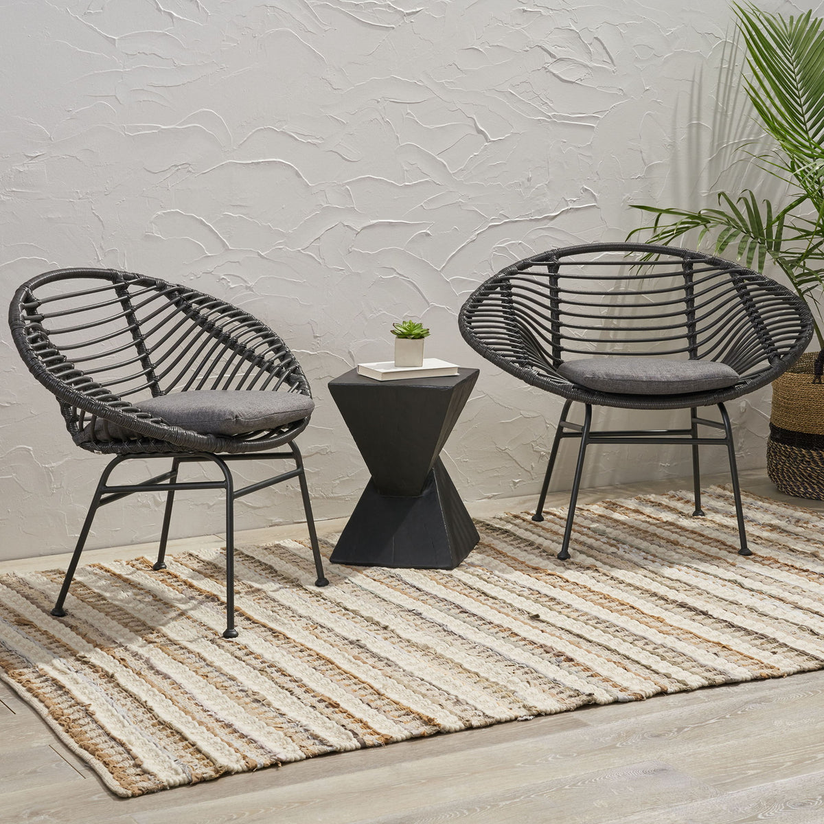 Cordella - Outdoor Woven Wicker Chairs With Cushions, (Set of 2)