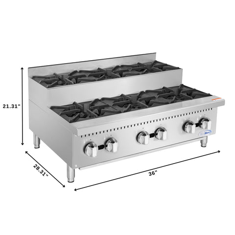 36 in. Commercial Six-Burner Step Up Gas Range, 156000 BTU in Stainless-Steel (KM-CRSU-36)