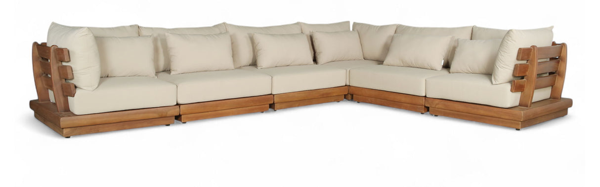 Mirella - 6 Piece Water Resistant Fabric Upholstered Outdoor Patio Modular Sectional